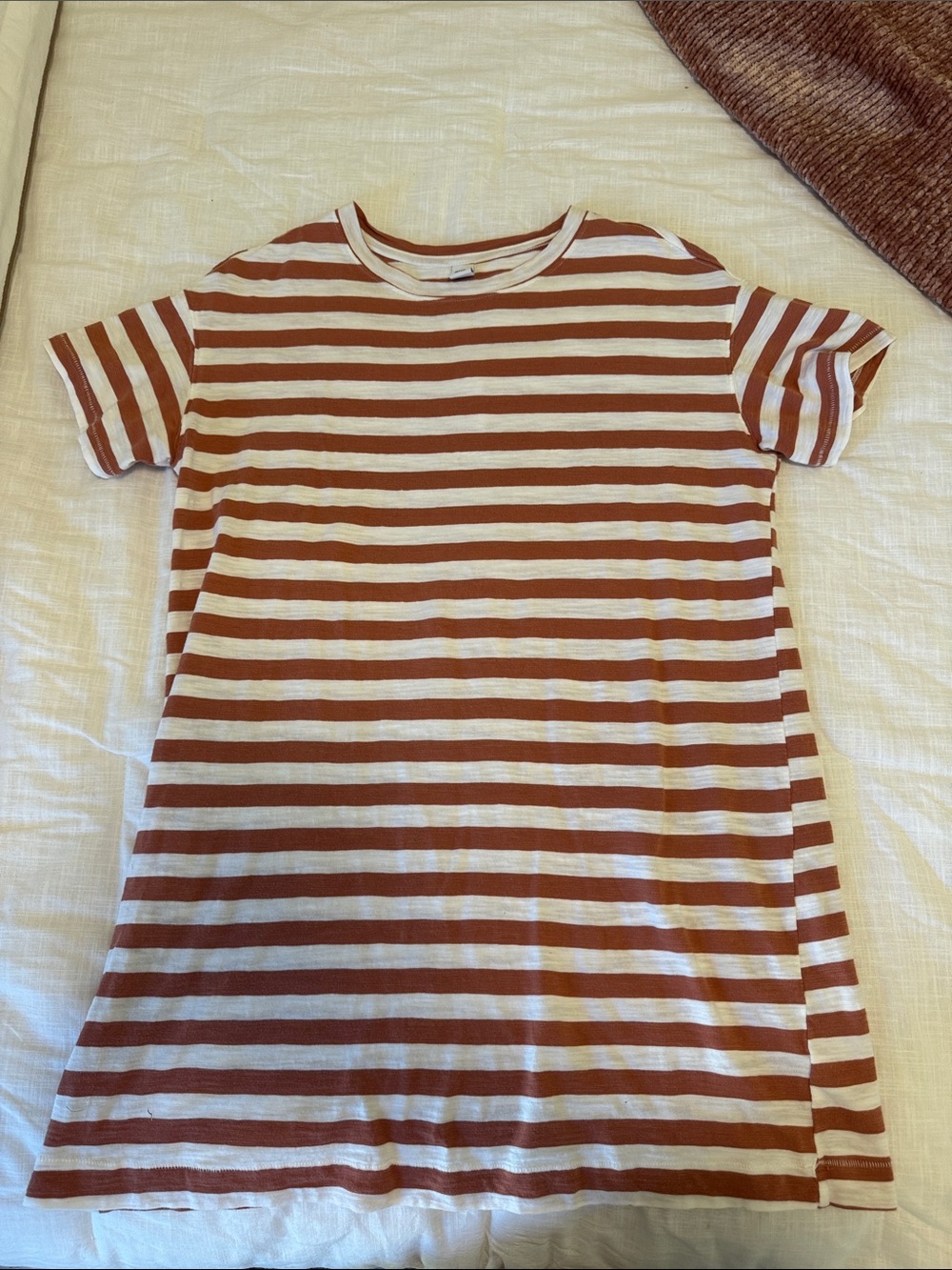 Striped Short Sleeve Tee shirt dress in Rust and Cream